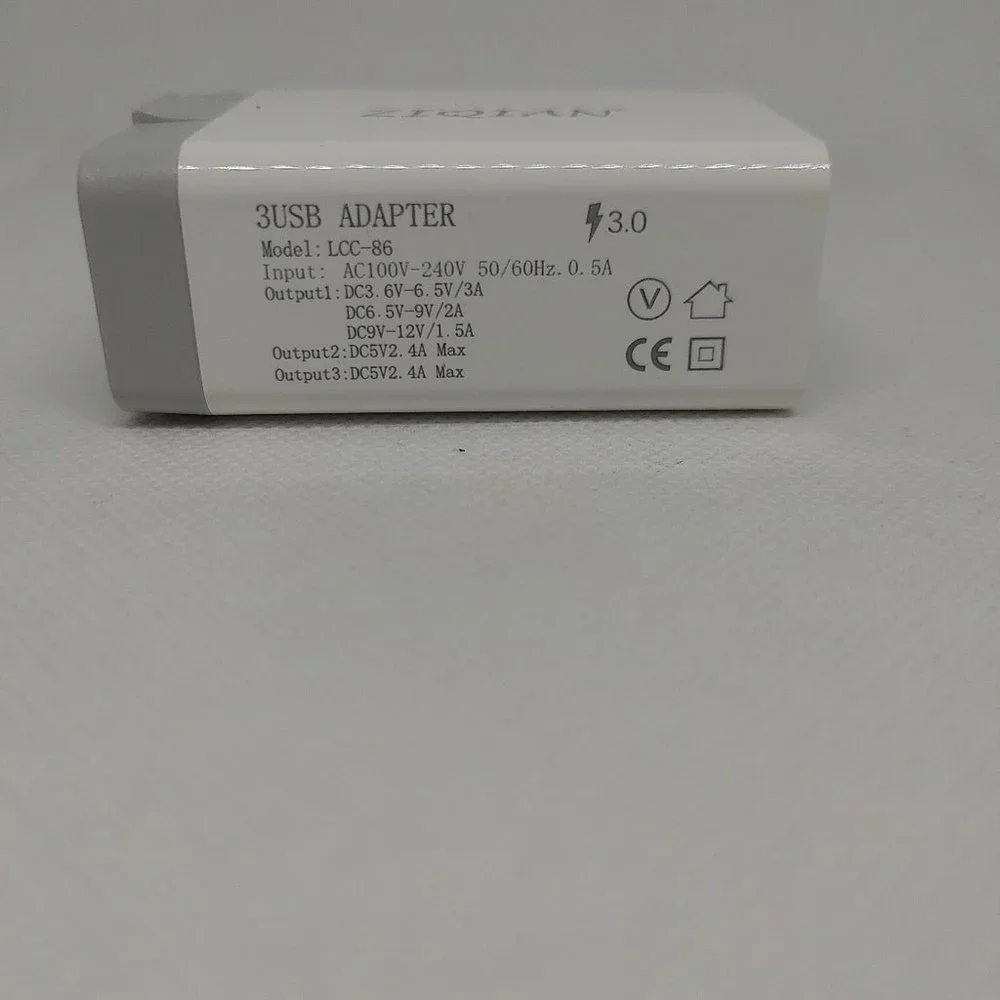 USB Charger Adapter, QC 3.0 Fast Charger, 3-Port Multi Amp 1 White